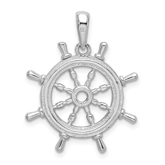 925 Sterling Silver Nautical Themed 3-D Ships Wheel Necklace Charm Pendant - Picture 4 of 11